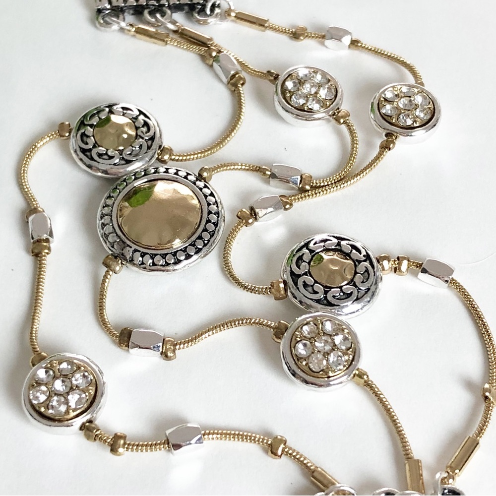 Three Stranded Silver and Gold Tone Beaded Adjustable Bracelet - Picture 3 of 16
